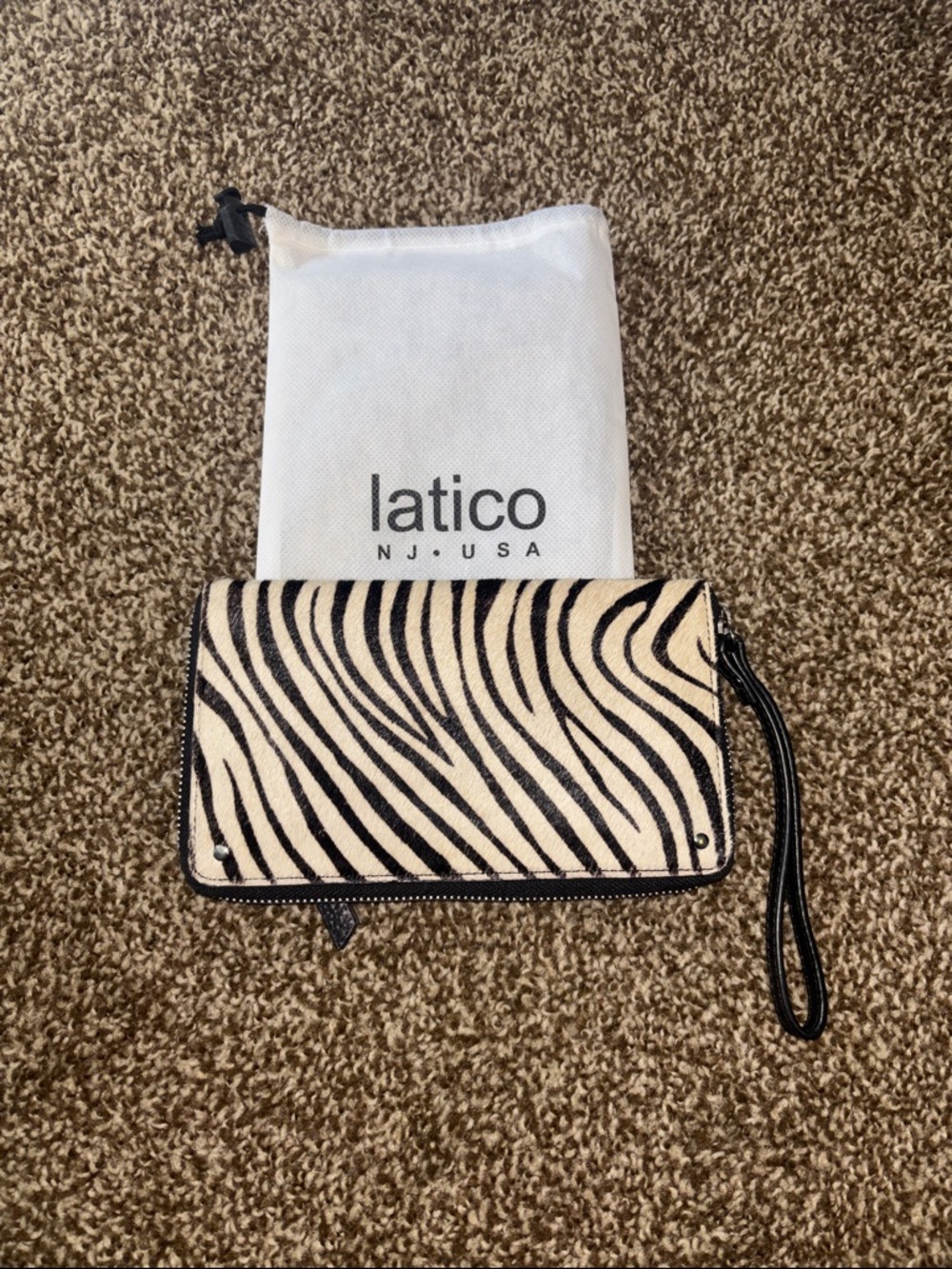 latico Tulum Hair-on Wristlet/Wallet in Zebra print